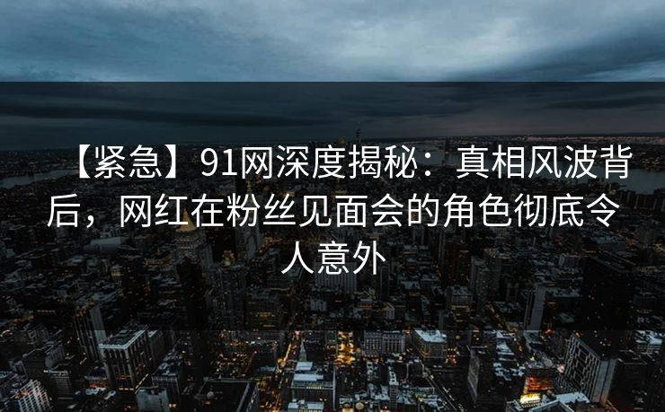 【紧急】91网深度揭秘：真相风波背后，网红在粉丝见面会的角色彻底令人意外