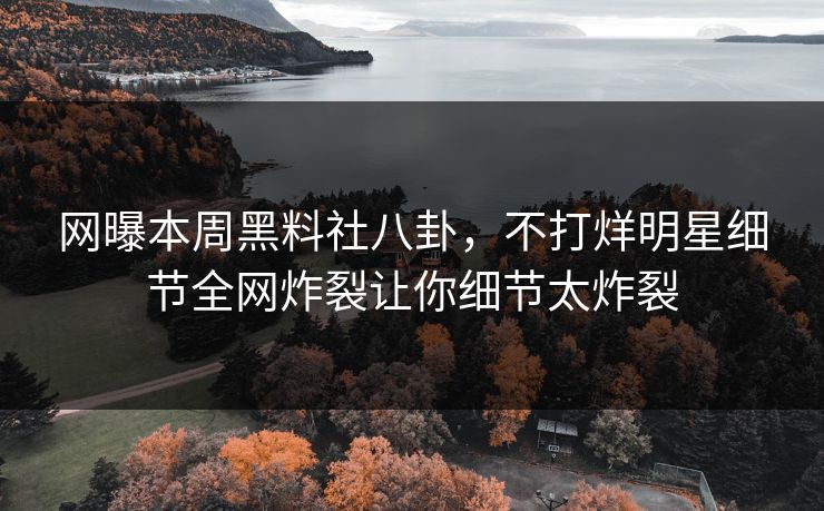 网曝本周黑料社八卦，不打烊明星细节全网炸裂让你细节太炸裂