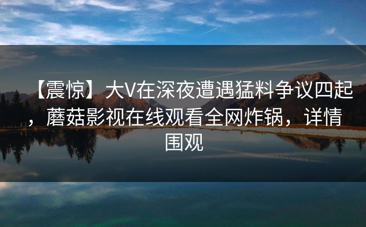 【震惊】大V在深夜遭遇猛料争议四起，蘑菇影视在线观看全网炸锅，详情围观